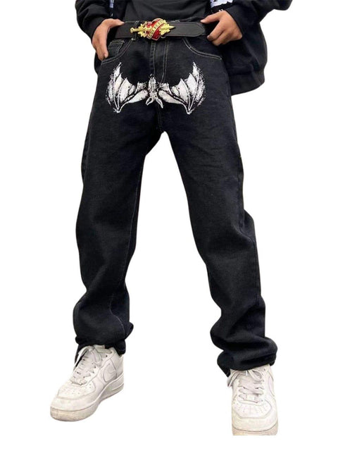 Bat Face Print Jeans - Anagoc