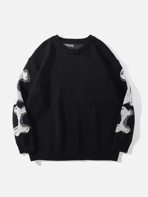 Dark Skeleton Print Knitted Sweater - Anagoc