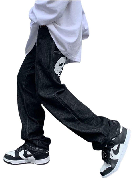 Bat Face Print Jeans - Anagoc