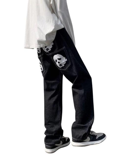 Bat Face Print Jeans - Anagoc