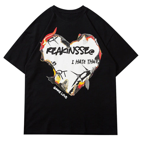 Fire Flame Heart Print Tee - Anagoc