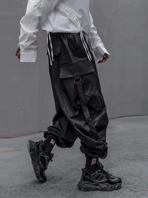 "Pure Black Ribbon" Cargo Pants - Anagoc