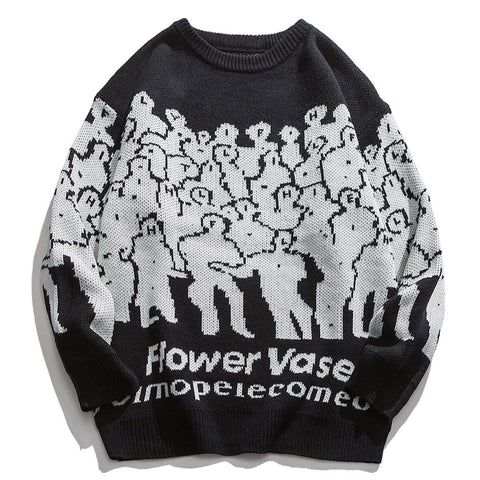 Crowd Print Knitted Sweater - Anagoc