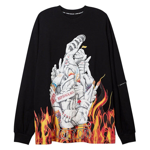 Dark Fire Flame Print Sweatshirt - Anagoc