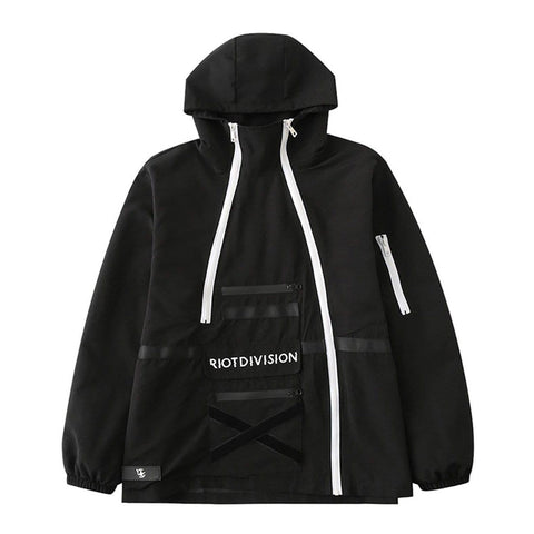 Irregular Zip Up Print Cargo Jacket - Anagoc