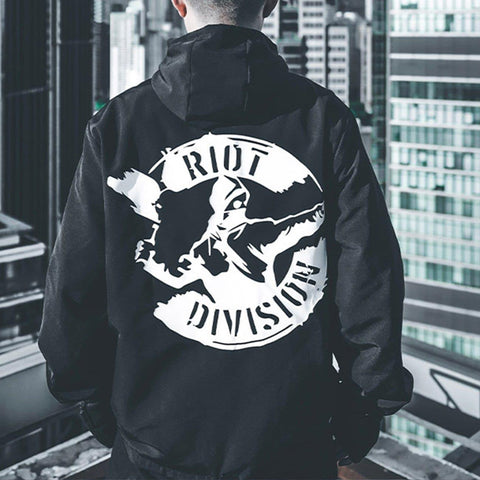 Irregular Zip Up Print Cargo Jacket - Anagoc