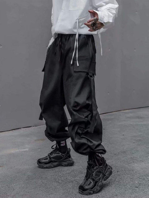 "Pure Black Ribbon" Cargo Pants - Anagoc