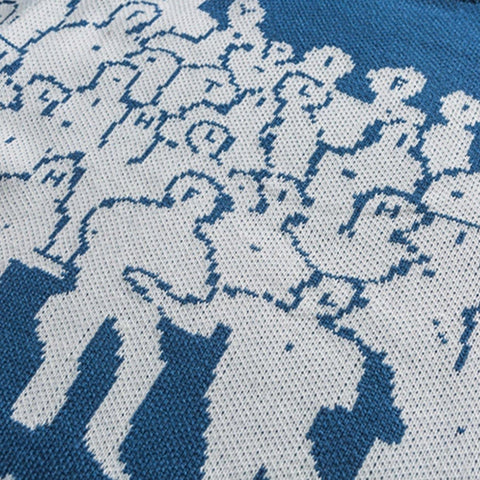 Crowd Print Knitted Sweater - Anagoc