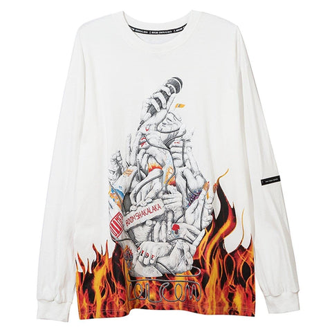 Dark Fire Flame Print Sweatshirt - Anagoc