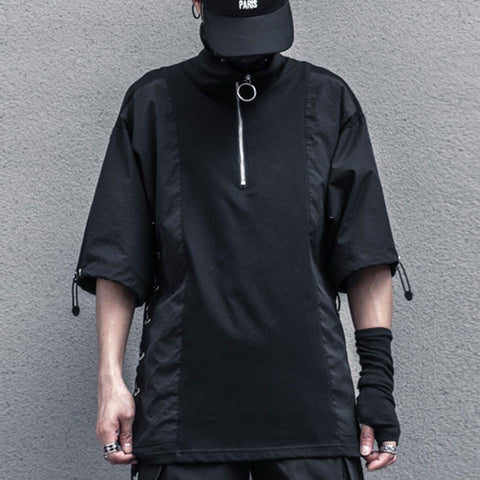 Dark Patchwork Fake Two Tie Rope Sweatshirt - Anagoc