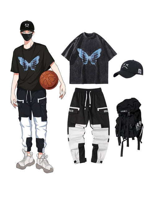 Bone Butterfly Washed Graphic Tee - Anagoc