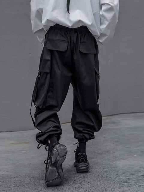 "Pure Black Ribbon" Cargo Pants - Anagoc