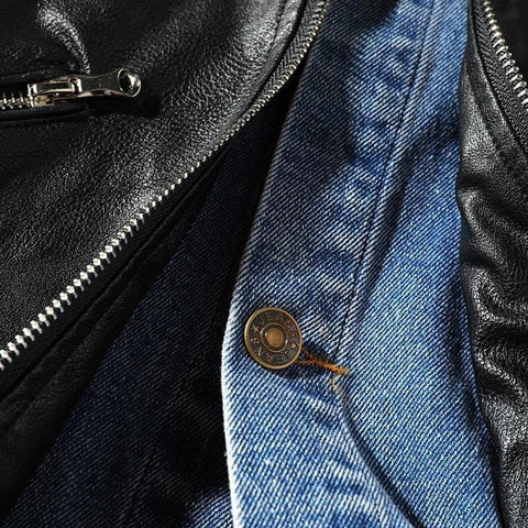 Ribbon Denim Leather Jacket - Anagoc