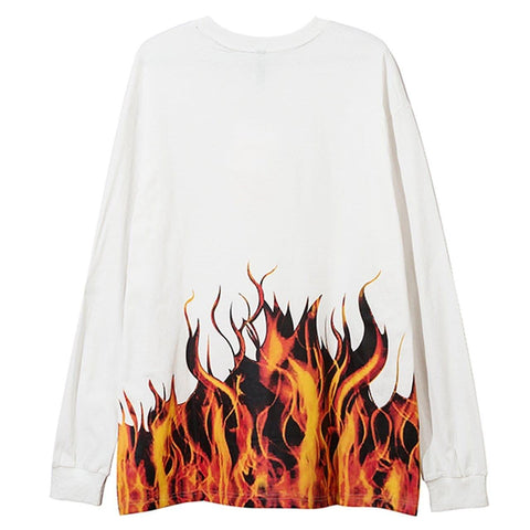 Dark Fire Flame Print Sweatshirt - Anagoc