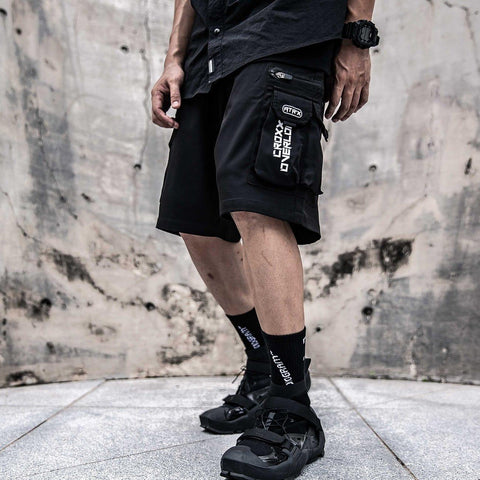 Combat Letter Print Multi Pockets Nylon Shorts - Anagoc