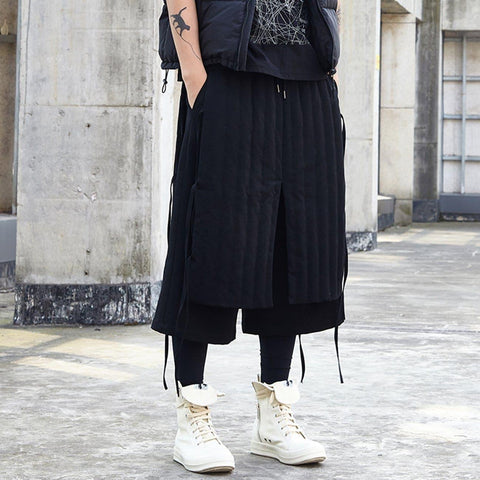 Dark Fake Two Bandage Oversized Thick Ankle-length Pants - Anagoc
