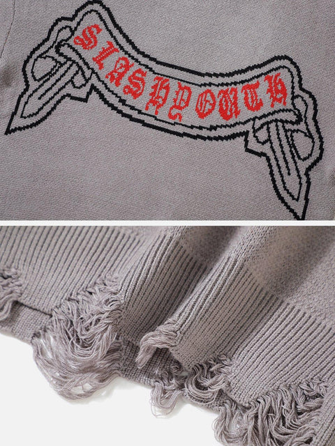 Letters Ripper Hole Sweater - Anagoc