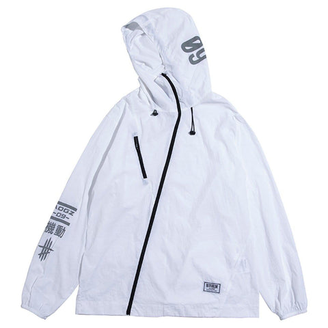 Oblique Zipper Letter Print Jacket - Anagoc