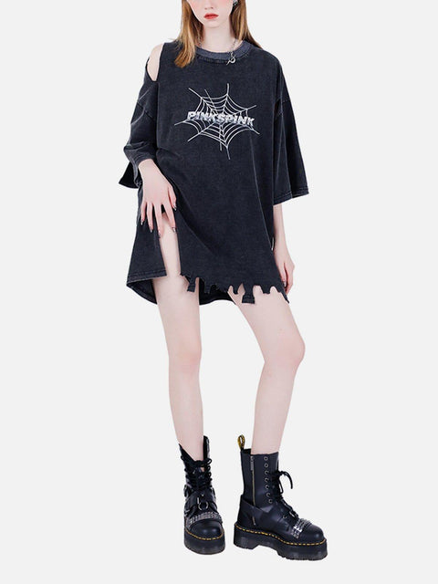 Irregular Hole Spider Web Tee - Anagoc