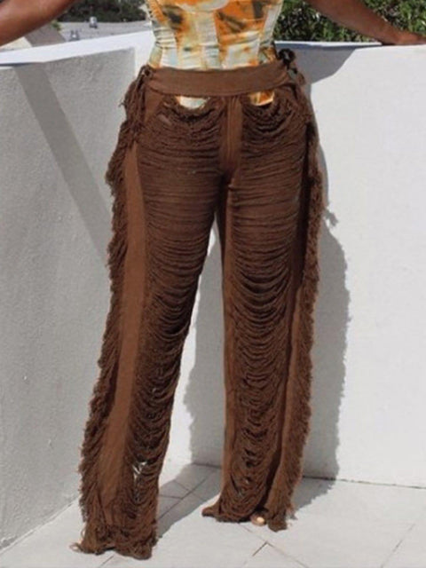 Hollow Hole Tassel Pants - Anagoc