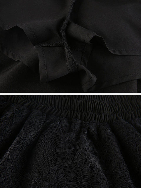 Cross Straps Lace Skirt - Anagoc