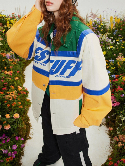 Contrast Letter Print Lapel Jacket - Anagoc