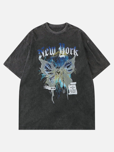 Skull Butterfly Washed Graphic Tee - Anagoc