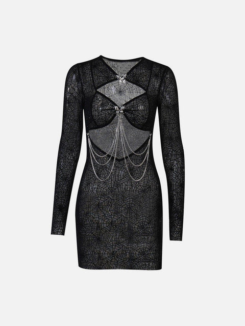 Chain Hollow Spider Web Dress - Anagoc
