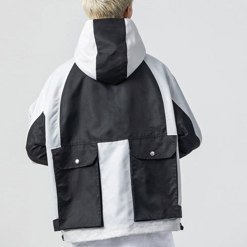 Functional Patchwork Multi Pockets Hooded Jacket - Anagoc
