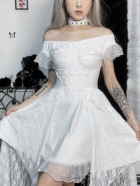 Lace Irregular Hem Dress - Anagoc