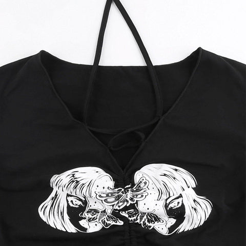 Sexy Wing Print Tie Short Sleeve T Shirt - Anagoc