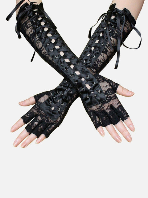 Lace Straps Long Gloves - Anagoc
