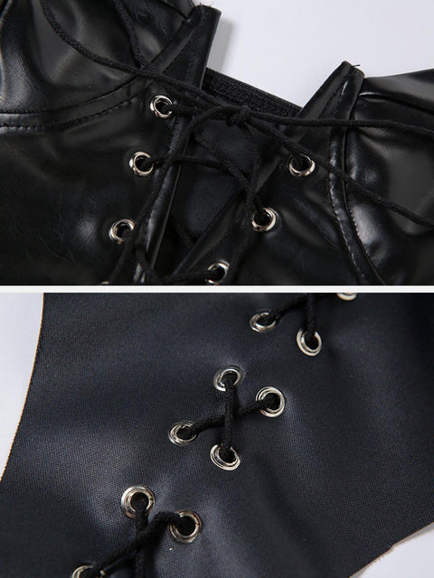 Sexy Bandage PU Jumpsuit - Anagoc