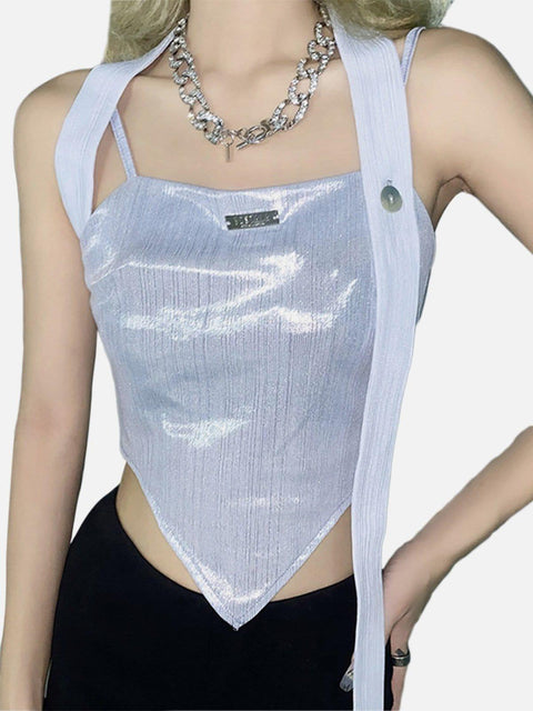 Solid Color Ribbon Suspenders Sexy Vest - Anagoc