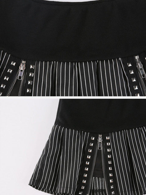 Striped Zipper Patchwork Skirt - Anagoc
