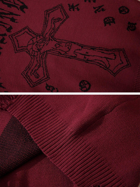 Crucifix Gothic Alphabet Sweater - Anagoc