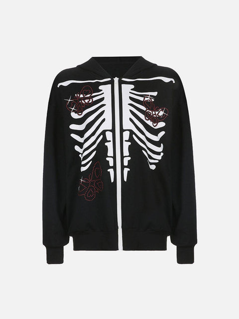 Butterfly Skeleton Print Hoodie - Anagoc