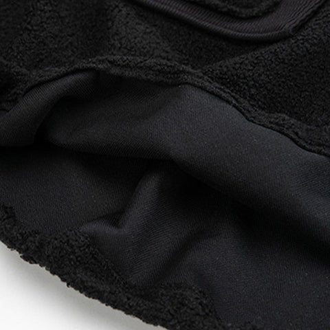 Dark Patchwork Drawstring Sherpa Sweatshirt - Anagoc