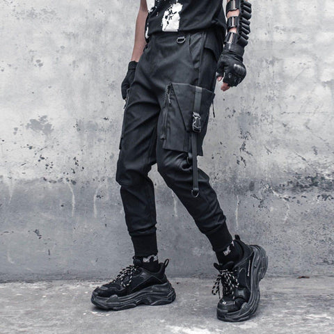 Functional Detachable Pocket Ribbons Cargo Pants - Anagoc