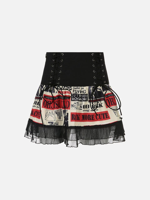 Personalized Print Tie Lace Skirt - Anagoc