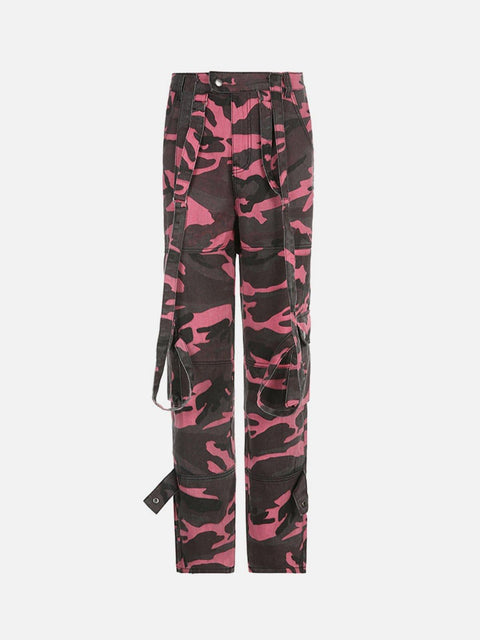 Ribbon Multi Pockets Camouflage Jeans - Anagoc