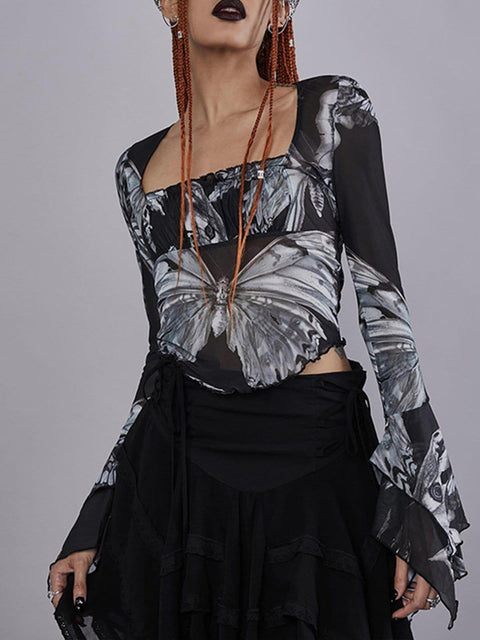 Mesh Horn Long Sleeve T Shirt - Anagoc