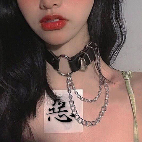 Dark Love Chain PU Clavicle Chain Collars - Anagoc