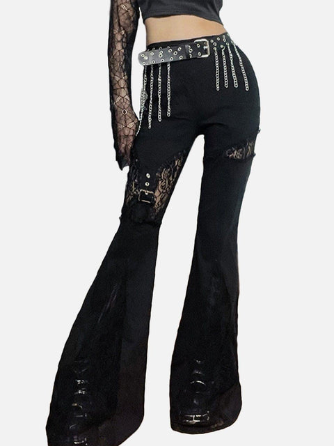 Hole Lace Patchwork Flared Pant - Anagoc