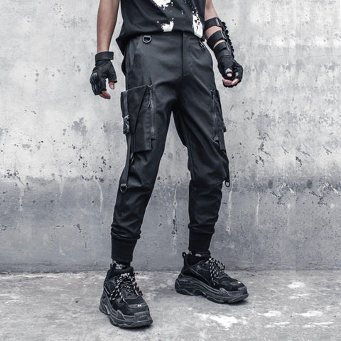 Functional Detachable Pocket Ribbons Cargo Pants - Anagoc
