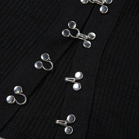 Punk Navel Metal Button Short Sleeve T Shirt - Anagoc