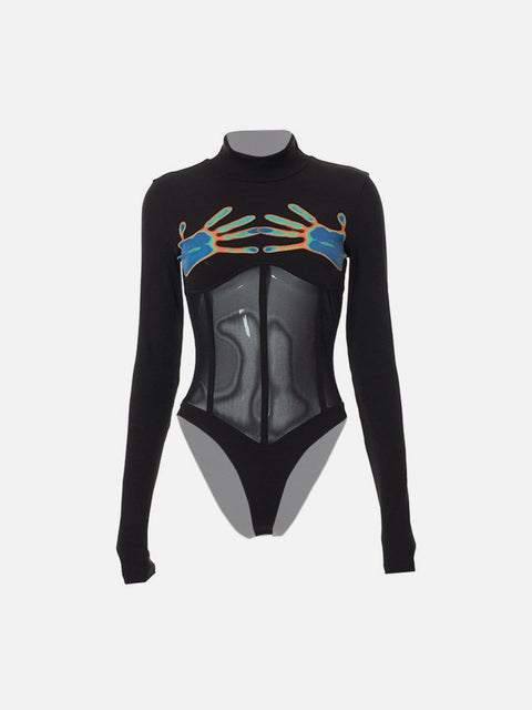 Mesh Neon Palm Long Sleeve Jumpsuit - Anagoc