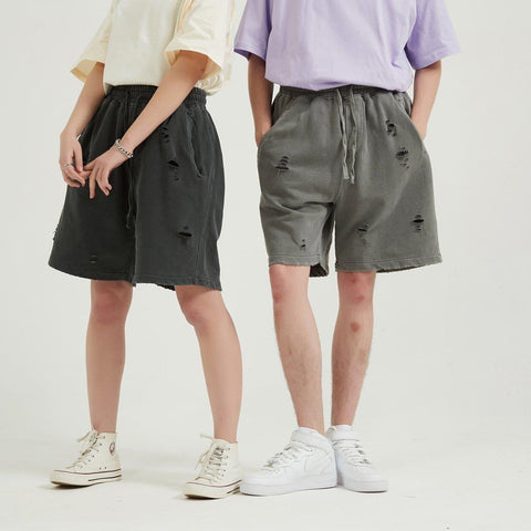 Ripped Hole Washed Shorts - Anagoc