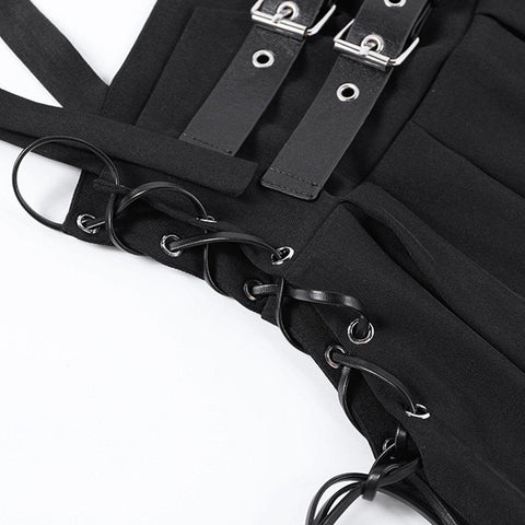 Punk Strap Pleated Skirt - Anagoc