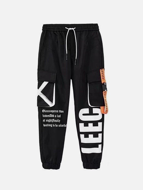 Function Ribbons Print Cargo Pants - Anagoc